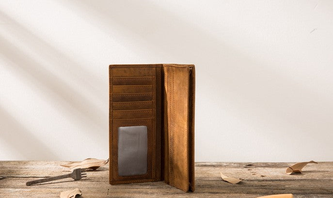 Vintage Slim Cool long Wallet Leather Wallet Bifold Long Wallets
