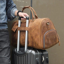 Load image into Gallery viewer, Travel Weekender Leather Duffel Bag With Shoe Pocket
