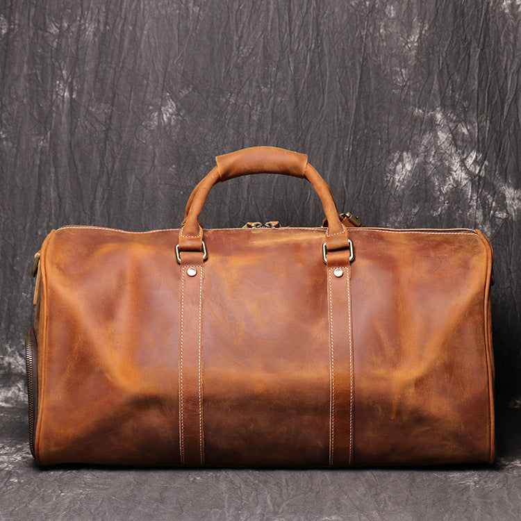 Classic Leather Duffel Bag with Shoes Compartment Travel Weekender Bag