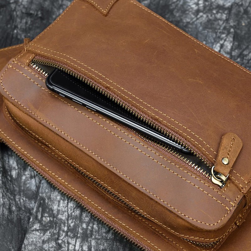 Men's Zipper Crossbody Sling Leather Bag