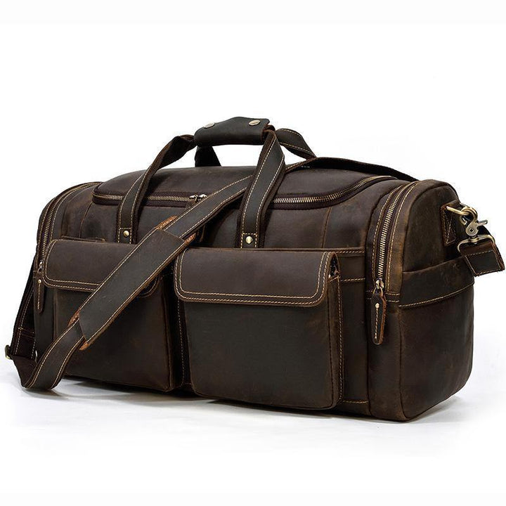 Dark Brown Full Grain Leather Travel Weekender Duffel Bag