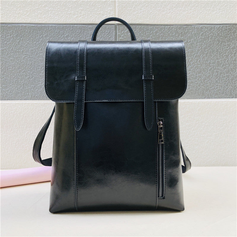 Coffee Zipper Leather Backpack for Women