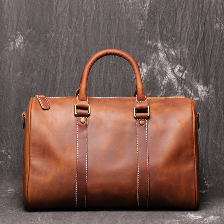 Handmade Natural Crazy Horse Leather Small Men's Travel Bags