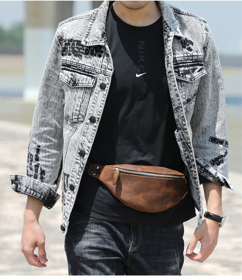 Men's Leather Simple Sling Bag