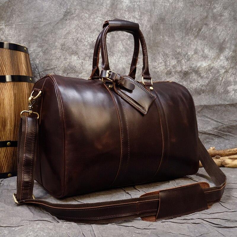 Burgundy Simple Travel Weekender Leather Duffel Bag