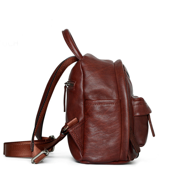 Vintage Ladies Mini Brown Leather Backpack Purse Small Leather Backpacks for Women