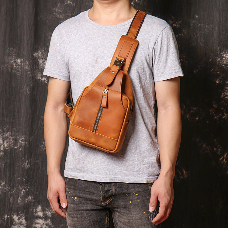 Men's Leather Sling Bag Chest Shoulder Backpack