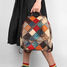 Load image into Gallery viewer, Small Patchwork Zipper Leather Backpack Bag for women
