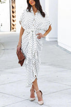 Load image into Gallery viewer, Polka Dot Tie Front Midi Shirt Dress
