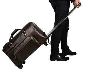 Coffee Leather Trolley Bag Carry on