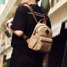 Load image into Gallery viewer, Ladies Small Canvas Leather Hiking Backpack Bag School Book Bag
