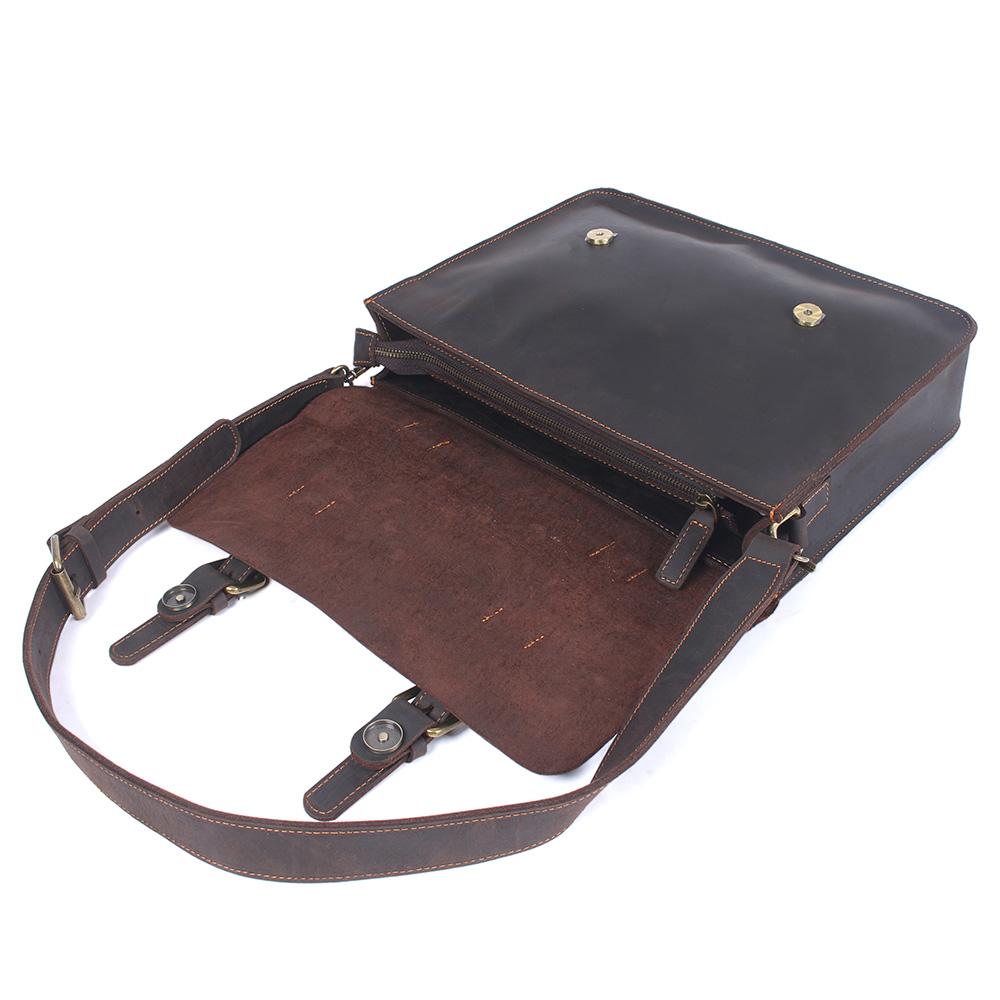 Coffee Leather Laptop Shoulder Bag
