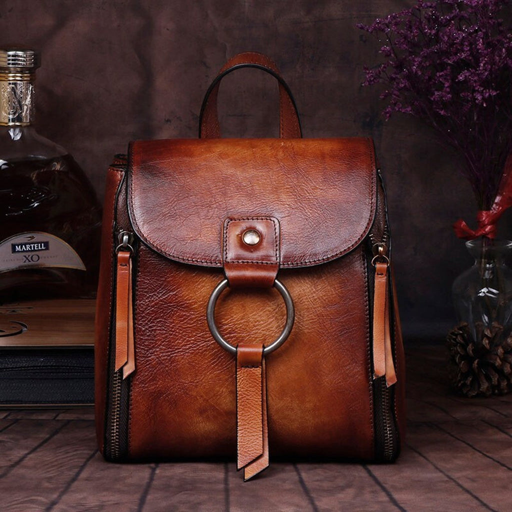 Retro Design Female High Quality Leather Rucksack Backpack