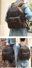 Load image into Gallery viewer, Men&#39;s Vintage Full Grain Leather 15.6 Inch Laptop School Backpack Camping Travel 24L Rucksack
