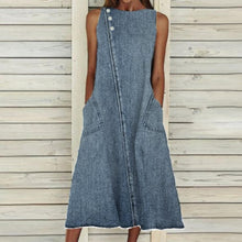 Load image into Gallery viewer, Blue Sleeveless Denim Swing Midi Dress
