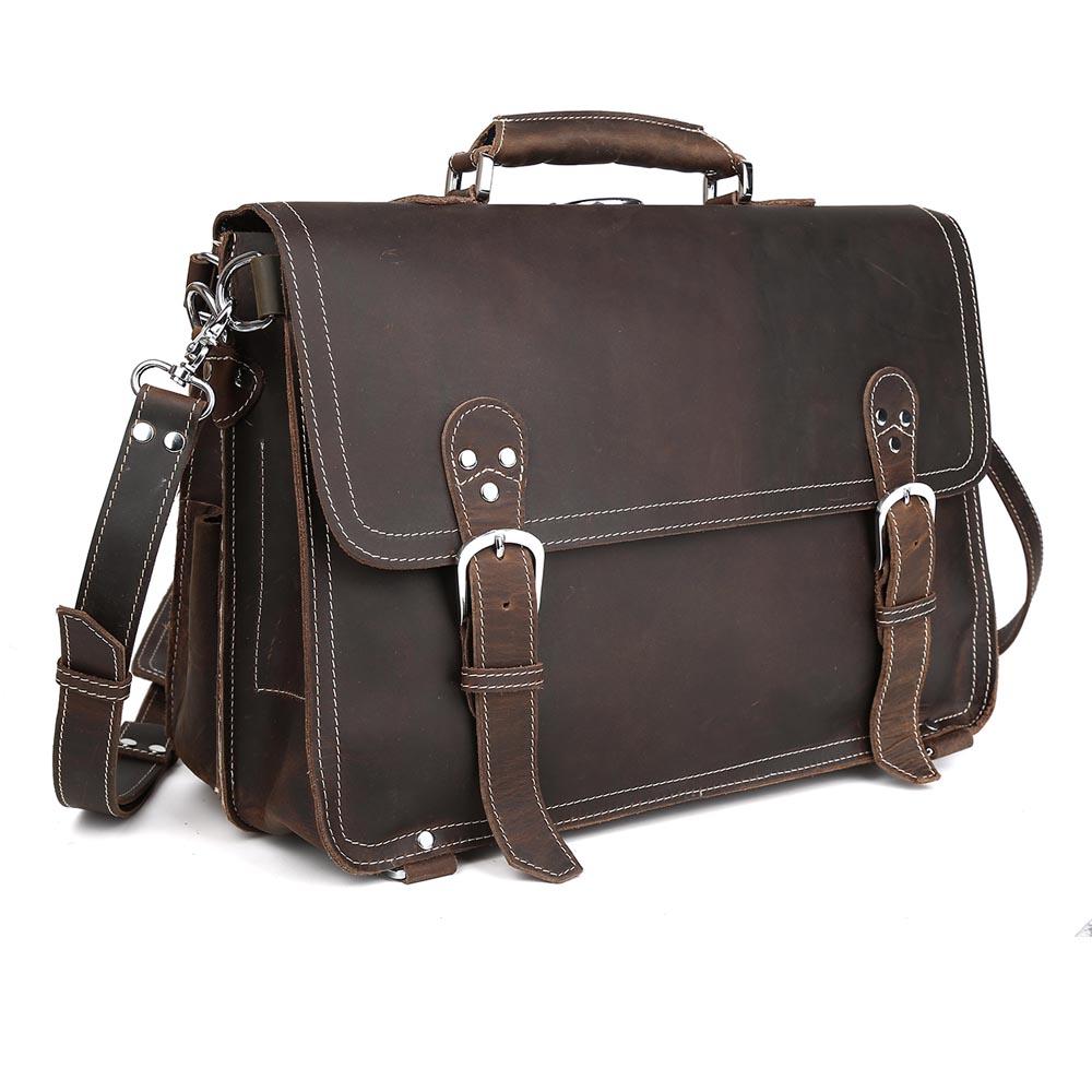 Coffee Leather Shoulder Messenger Bag