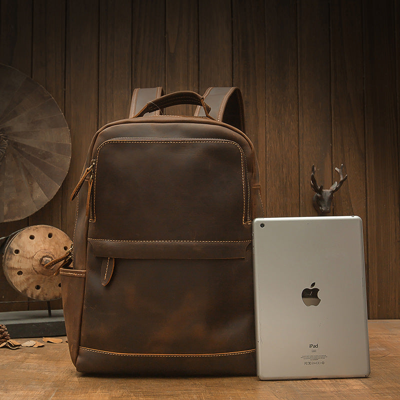 Crazy Horse Leather Backpack Men Laptop Backpack Handmade Travel Backpack