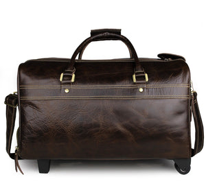 Coffee Leather Trolley Bag Carry on