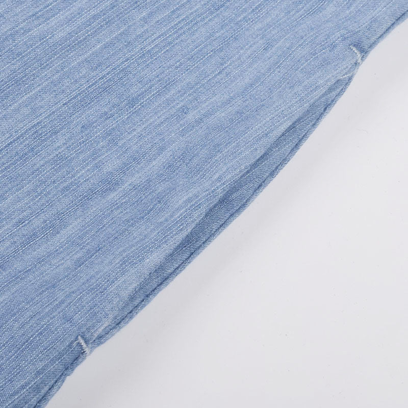 Classic Short Sleeves Denim Button Shirt Dress