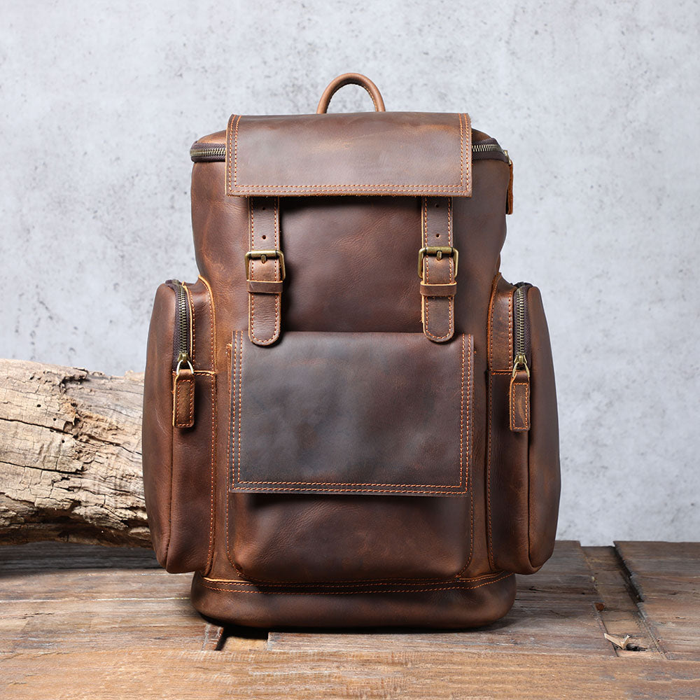 Large Brown Leather School Backpack