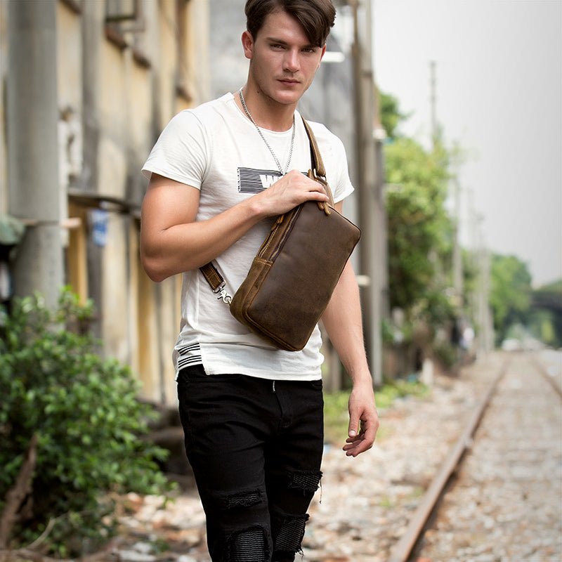 Large Leather Sling Bag for Men