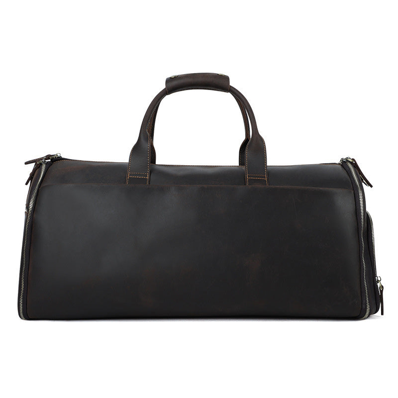 Large Leather Duffel Bag with Shoe Compartment