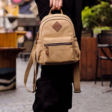 Load image into Gallery viewer, Ladies Small Canvas Leather Hiking Backpack Bag School Book Bag
