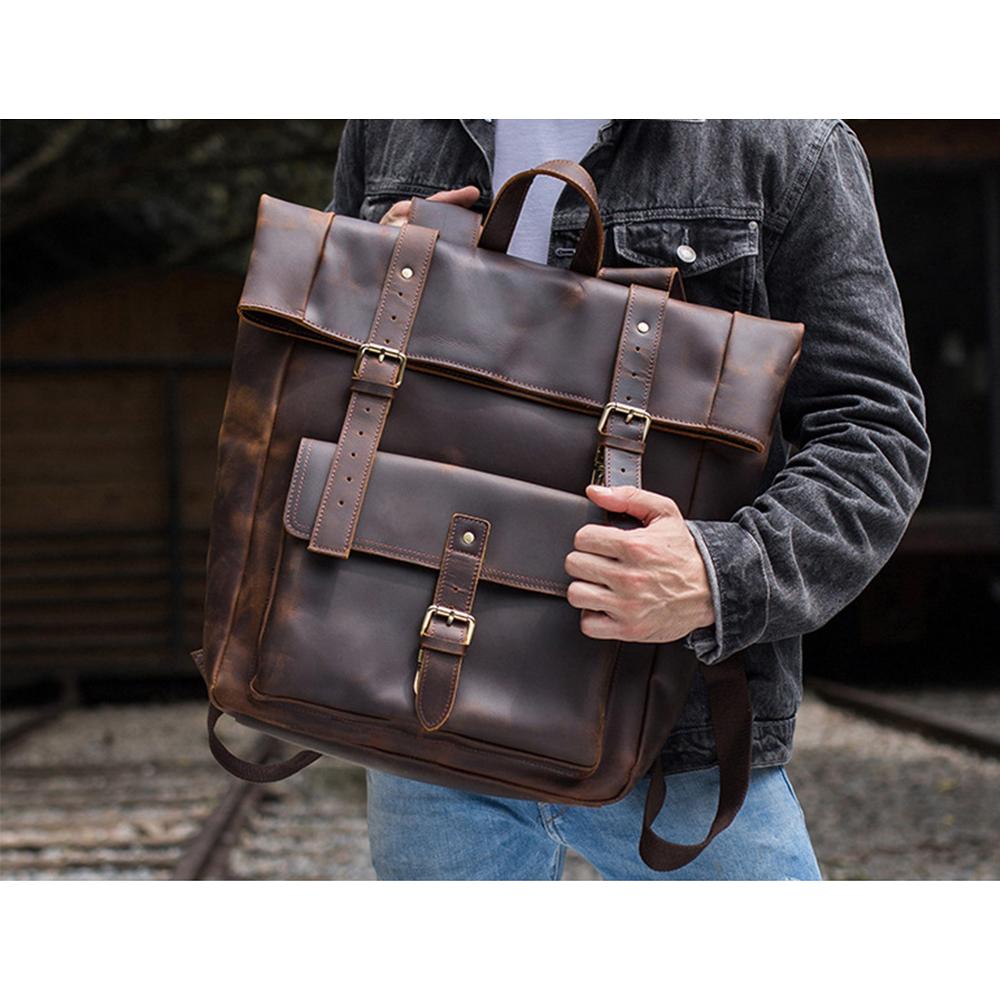 Brown Classic Leather Convertible School Backpack