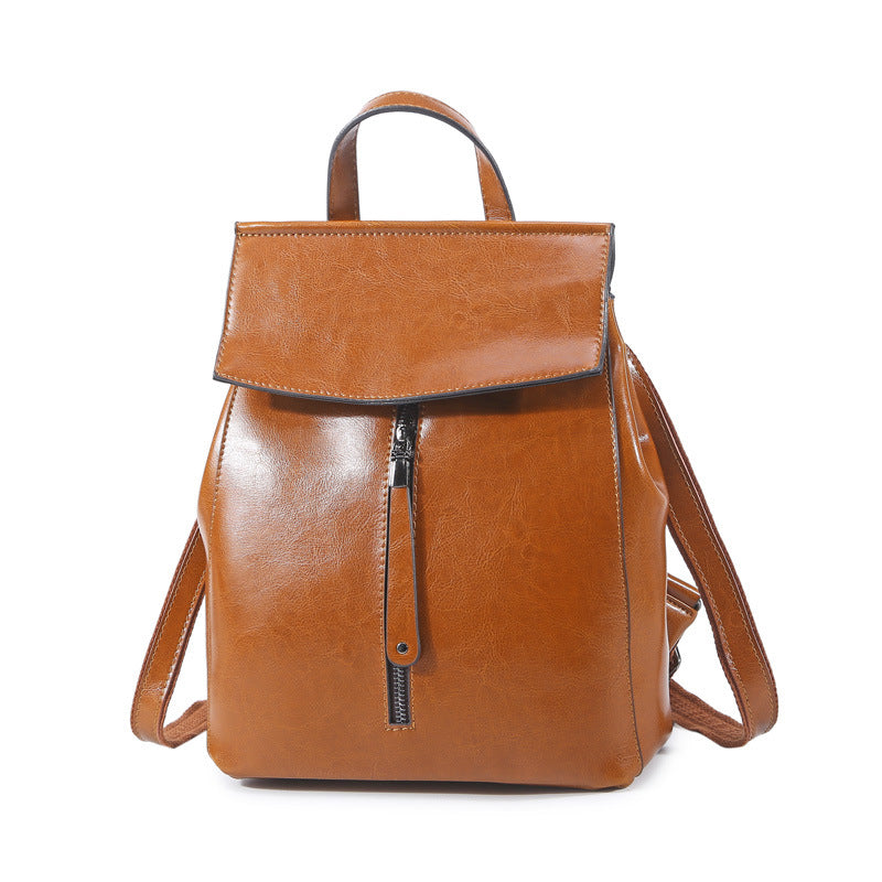Brown Zipper Convertible Leather Backpack