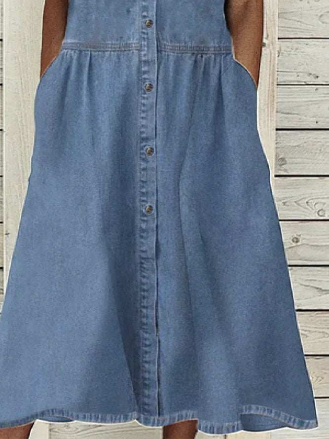 Casual Loose Summer Midi  Denim Dress