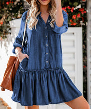 Load image into Gallery viewer, Denim Buttoned Shirt Dress with Pockets
