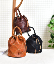 Load image into Gallery viewer, Stitching Leather Drawstring Bucket Bags
