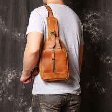Load image into Gallery viewer, Men&#39;s Leather Sling Bag Chest Shoulder Backpack
