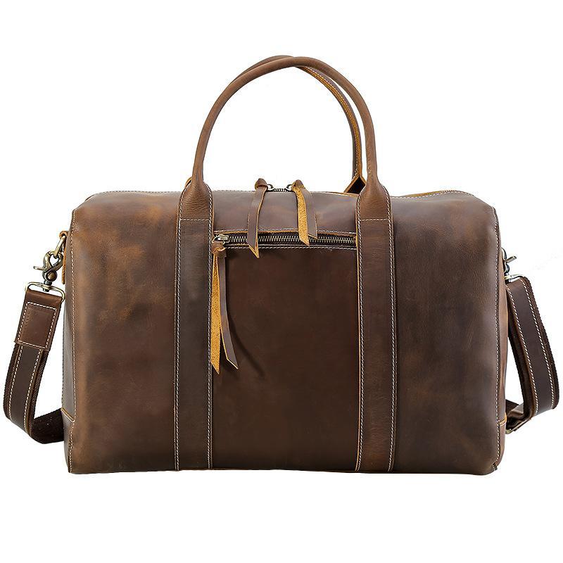 Men's Overnight Weekender Travel Leather Duffel Bag