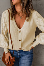 Load image into Gallery viewer, Apricot Bishop Sleeve Button V Neck Sweater
