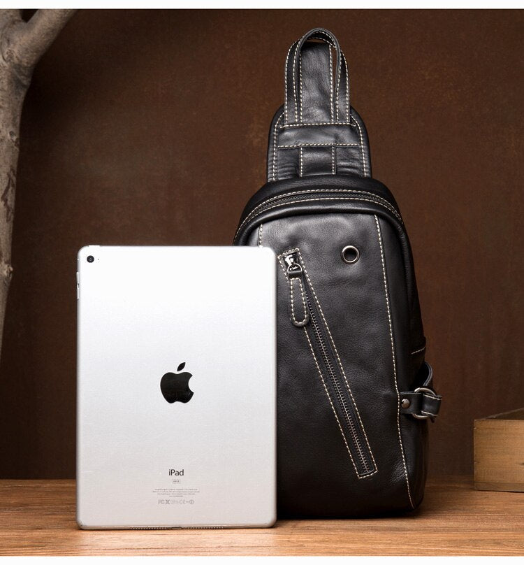 Classic Zipper Leather Sling Bag