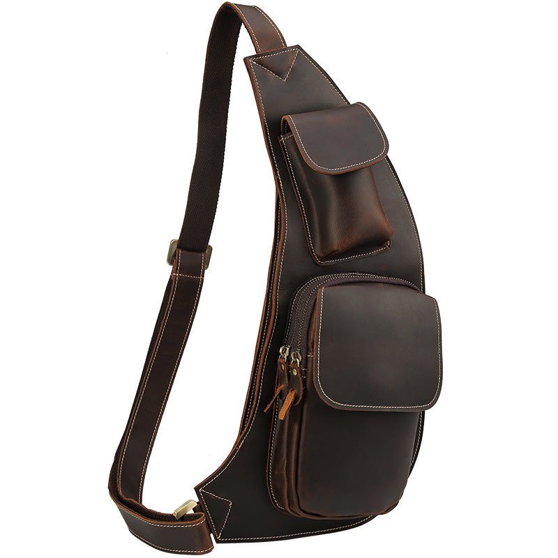 Brown Leather Crossbody Sling Bag for Mens