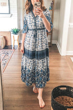 Load image into Gallery viewer, Blue Boho Floral Print Button Maxi Dress
