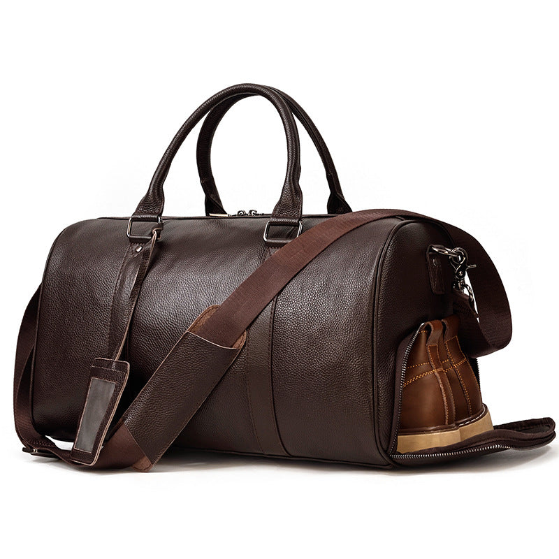 Coffee Men Leather Duffel Bag Large Crazy Horse Leather Travel Bag With Shoe Compartment