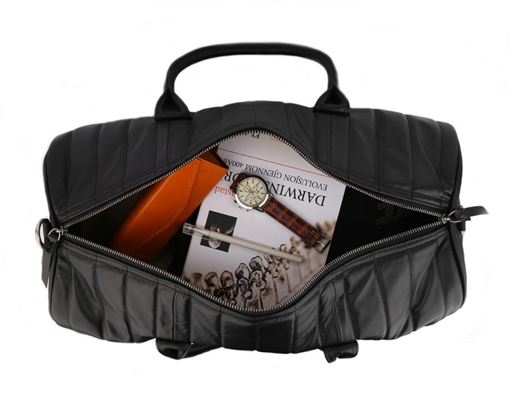 Black Large Storage Leather Travel Weekender Duffel Bag