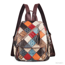 Load image into Gallery viewer, Small Patchwork Zipper Leather Backpack Bag for women

