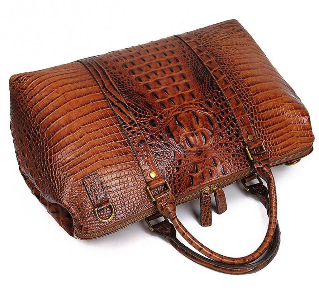 Crocodile Patterned Leather Travel Bag Weekender Bag Overnight Leather Duffel