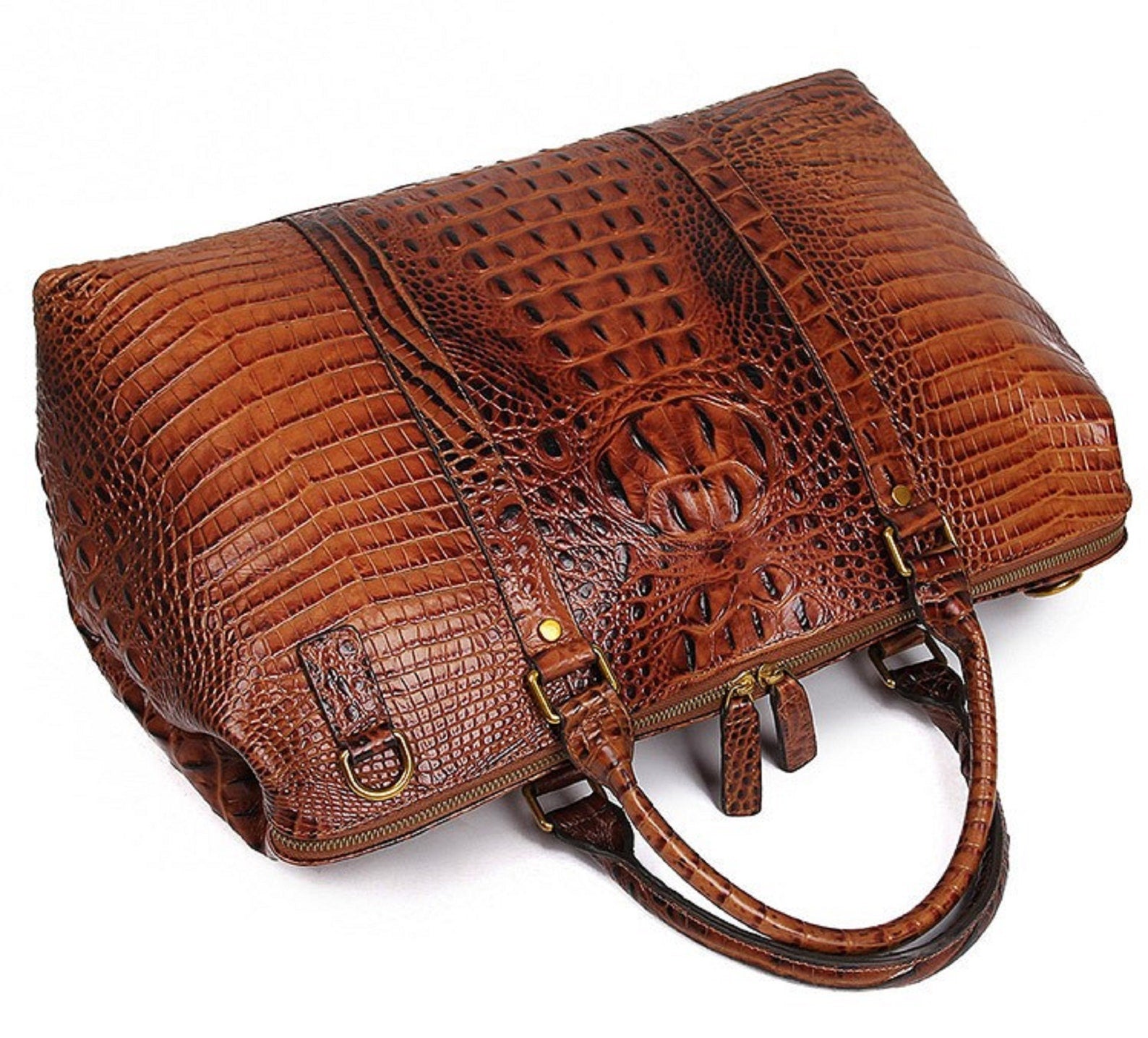 Crocodile Patterned Leather Travel Bag Weekender Bag Overnight Leather Duffel