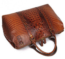 Load image into Gallery viewer, Crocodile Patterned Leather Travel Bag Weekender Bag Overnight Leather Duffel
