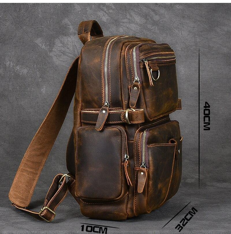 Handmade Brown Leather School Backpack