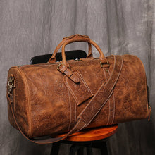 Load image into Gallery viewer, Brown Embossed Full Grain Travel Weekender Leather Duffel Bag
