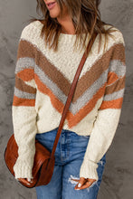 Load image into Gallery viewer, Beige Chevron Striped Drop Shoulder Sweater
