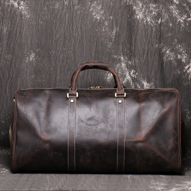 Birthday Gift Simple Vintage Leather Duffel Bag With Shoe Compartment Travel Bag