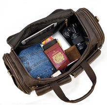 Load image into Gallery viewer, Dark Brown Full Grain Leather Travel Weekender Duffel Bag
