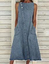 Load image into Gallery viewer, Blue Sleeveless Denim Swing Midi Dress
